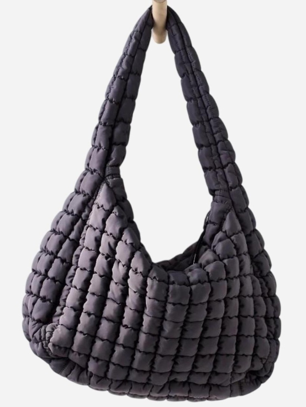 Quilted Puffer Hobo Bag - Charcoal